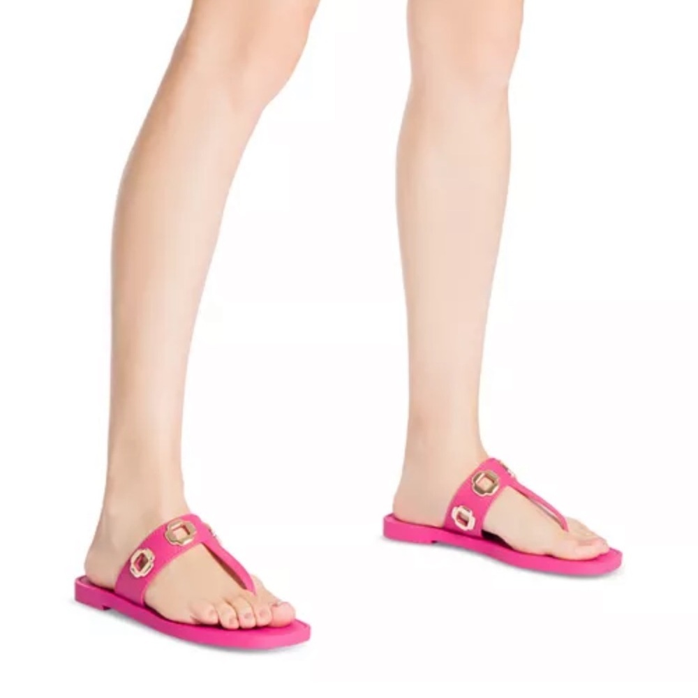 Larroude Pink Women's Sandals thong gold grommets shoe size 9 flat